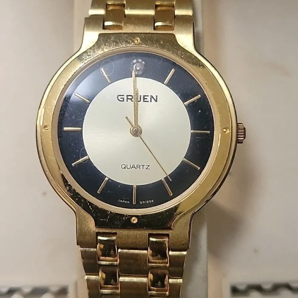 Vintage Gruen Gold Colored Black Detail Watch